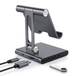 Алюминиевая регулируемая (складная) подставка с хабом USB-C PD для iPad, HDMI 4K, microSD и SD | ESR 8-in-1 Portable Stand Hub Grey - Фото 3