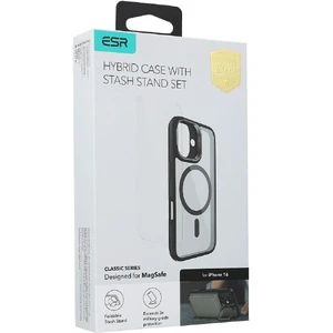 Прозрачный черный чехол со стеклом ESR Classic Hybrid KickStand MagSafe для iPhone 16 - Фото 6
