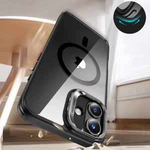 Прозрачный черный чехол со стеклом ESR Classic Hybrid KickStand MagSafe для iPhone 16 - Фото 3