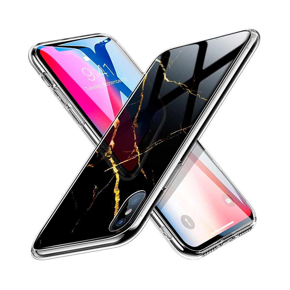 Стеклянный чехол ESR Glass Mimic-Marble Black Gold для iPhone X | XS