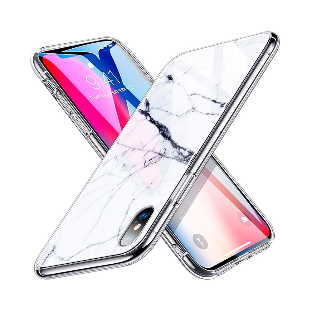 Стеклянный чехол ESR Glass Mimic-Marble White Sierra для iPhone X | XS