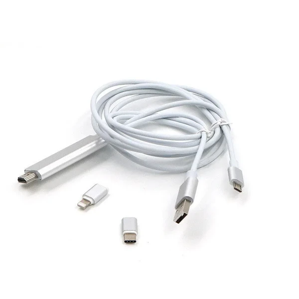 Універсальний кабель EZCast Silver USB Type-C | USB 3.0 | Micro-USB | Lightning to HDMI 2m