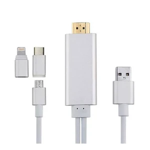 Универсальный кабель EZCast Silver USB Type-C | USB 3.0 | Micro-USB | Lightning to HDMI 2m - Фото 5