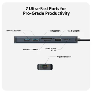 Хаб USB-C HyperDrive Next 7в1 с разъемами HDMI 4K, двойным USB-A, кардридером microSD/SD, Ethernet, 100W PD для MacBook | Windows | Chromebook - Фото 7