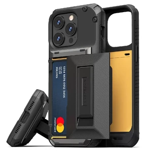 Противоударный чехол-кошелек с подставкой VRS Design Damda Glide Hybrid Black для iPhone 14 Pro Max
