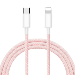 Нейлоновий кабель USB-C/Lightning для швидкої зарядки PD 20W (1m) | iLoungeMax Fast Charge Pink - Фото 2