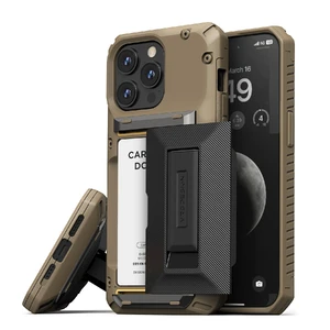 Противоударный чехол-кошелек VRS Design Damda Glide Hybrid Groove Khaki для iPhone 15 Pro  - Фото 1