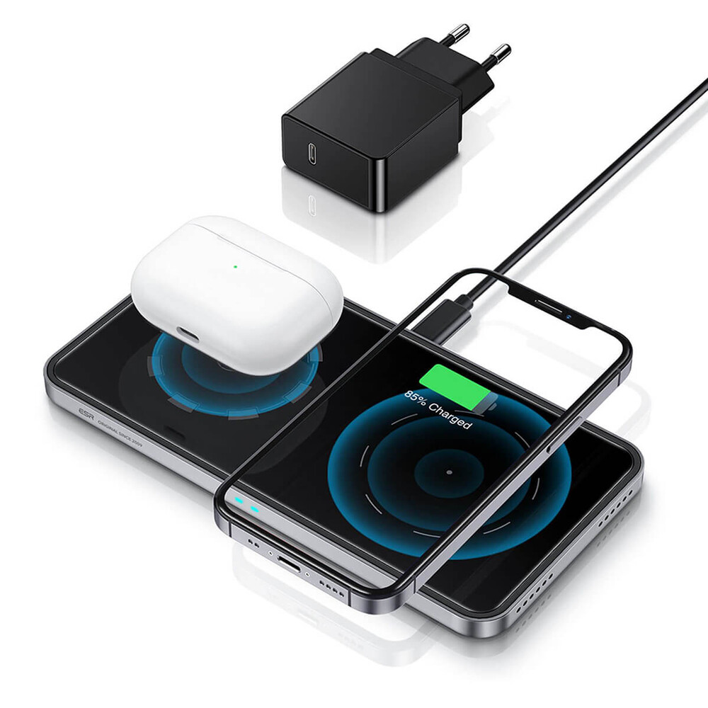Беспроводная зарядка с MagSafe ESR HaloLock 2 in 1 Magnetic Wireless Charger для iPhone | AirPods