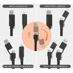 Нейлоновый кабель 6-в-1 для быстрой зарядки iLoungeMax Multi Fast Type-C to Lightning 60W 0.15m - Фото 4