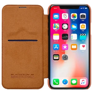 Кожаный чехол-книжка Nillkin Qin Series Brown для iPhone X | XS - Фото 3
