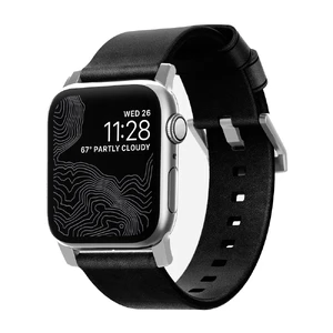 Кожаный ремешок для Apple Watch Ultra 49mm | 45mm | 44mm | 42mm  Nomad Modern Strap Silver Hardware Black  - Фото 1