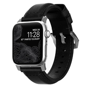 Кожаный черный ремешок для Apple Watch Ultra 49mm | 45mm | 44mm | 42mm  Nomad Traditional Leather Silver Hardware Black  - Фото 1