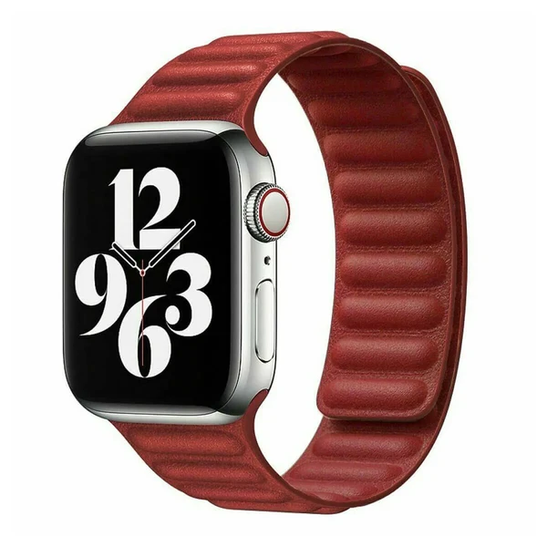 Ремінець iLoungeMax Leather Link Magnetic Red для Apple Watch Ultra 49mm | 45mm | 44mm | 42mm (M | L) OEM у Рівному