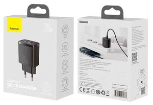 Мережевий зарядний пристрій Baseus Compact Quick Charger QC + PD Type-C + USB 20W Black - Фото 6