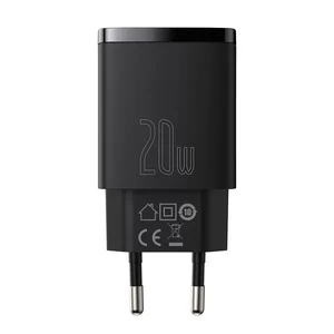 Мережевий зарядний пристрій Baseus Compact Quick Charger QC + PD Type-C + USB 20W Black - Фото 2