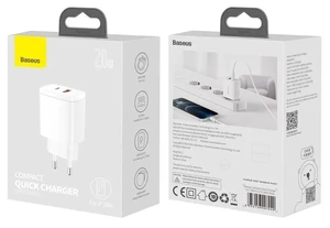 Сетевое зарядное устройство Baseus Compact Quick Charger QC + PD Type-C + USB 20W White - Фото 6