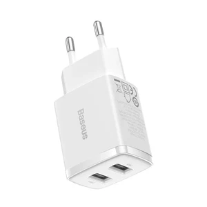 Зарядное устройство Baseus Compact Charger 2U для iPhone/iPad, мощность 10.5W (EU) White CCXJ010202		 - Фото 1