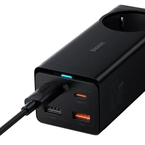Зарядка-удлинитель Baseus GaN3 Pro PowerStrip Fast Charger AC + 2USB + 2USB-C 65W Black (1.5m) - Фото 8