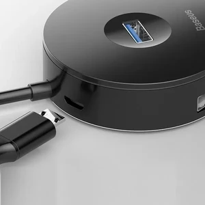 Хаб (адаптер) USB-A 3.0 для ноутбука/ПК з 4x USB-A, microUSB для флешок, клавіатури і миші | Baseus Round Box Black - Фото 10
