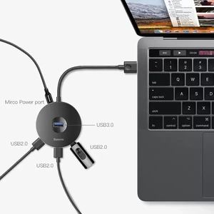 Хаб (адаптер) USB-A 3.0 для ноутбука/ПК з 4x USB-A, microUSB для флешок, клавіатури і миші | Baseus Round Box Black - Фото 6