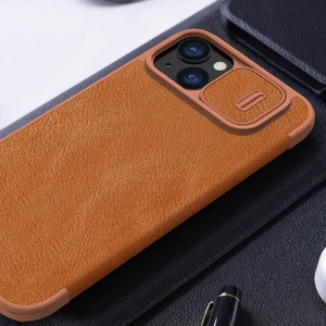 Шкіряний чохол-книжка зі шторкою для камери Nillkin Qin Pro Leather Brown для iPhone 15 Plus - Фото 6