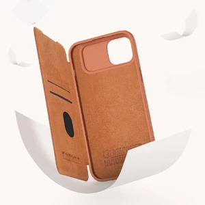 Шкіряний чохол-книжка зі шторкою для камери Nillkin Qin Pro Leather Brown для iPhone 15 Plus - Фото 5