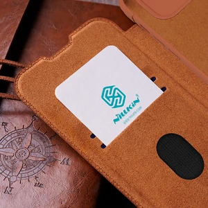 Шкіряний чохол-книжка зі шторкою для камери Nillkin Qin Pro Leather Red для iPhone 15 - Фото 9