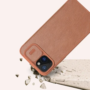 Шкіряний чохол-книжка зі шторкою для камери Nillkin Qin Pro Leather Brown для iPhone 15 Plus - Фото 8