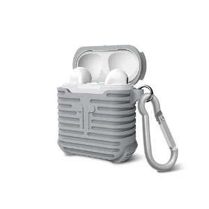 Серый силиконовый чехол с карабином iLoungeMax для Apple AirPods  - Фото 1