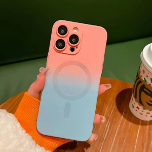 Силіконовий чохол з MagSafe для iPhone 14 Pro Max, з градієнтом і захистом камери | iLoungeMax Gradient Case Peach-Gray - Фото 6