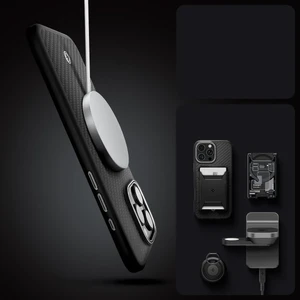 Чорно-срібний чохол Spigen Enzo Aramid Mag MagSafe для iPhone 16 Pro - Фото 14