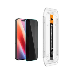 Защитное стекло антишпион с рамкой для поклейки Spigen EZ FIT GLAS.tR Privacy для iPhone 16 Pro (2 шт.) - Фото 2