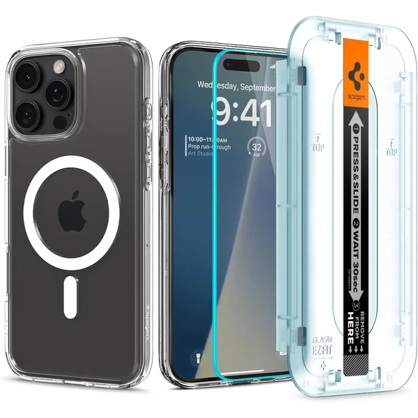 Прозорий білий чохол зі склом Spigen Ultra Hybrid Mag для iPhone 16 Pro Max у Рівному