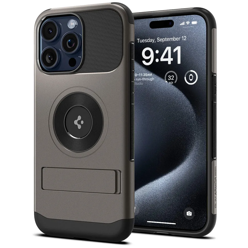 Противоударный чехол с подставкой Spigen Slim Armor (MagFit) для iPhone 15 Pro