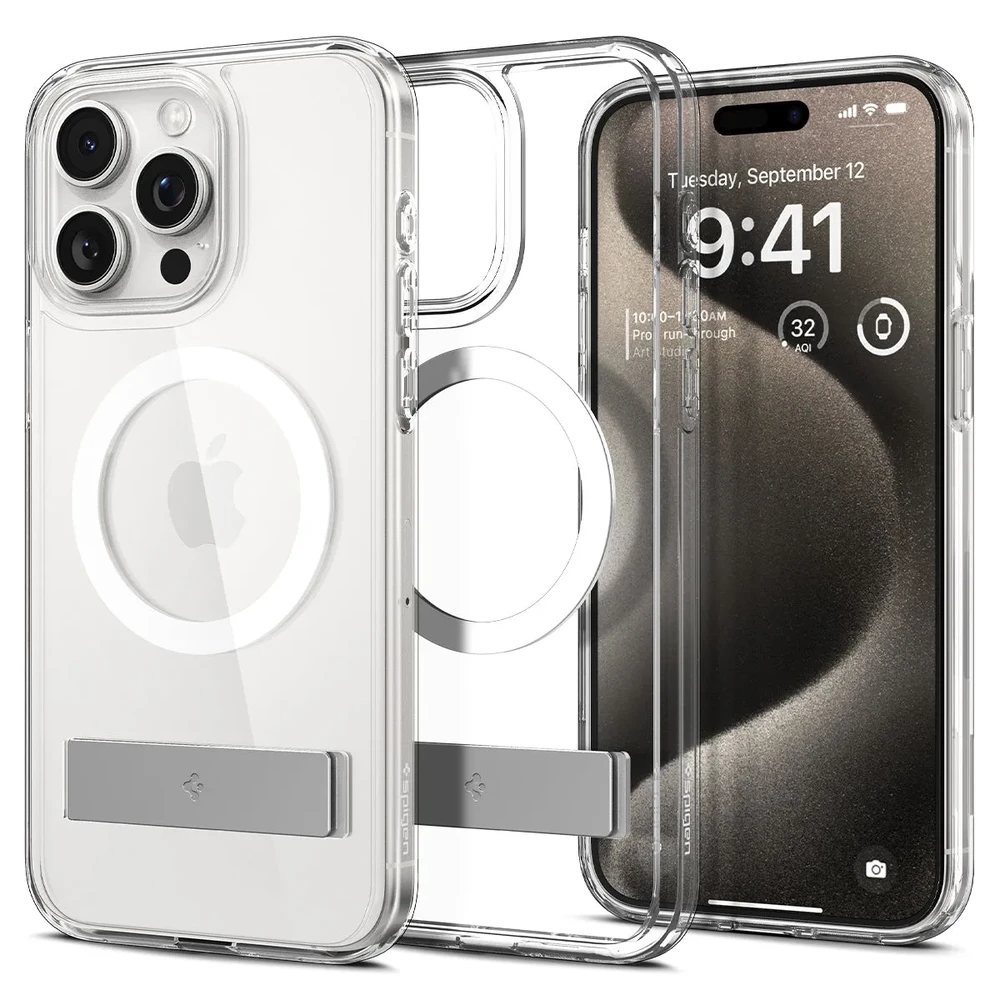 Прозорий чохол з підставкою Spigen Ultra Hybrid S (MagFit) Crystal Clear для iPhone 15 Pro Max