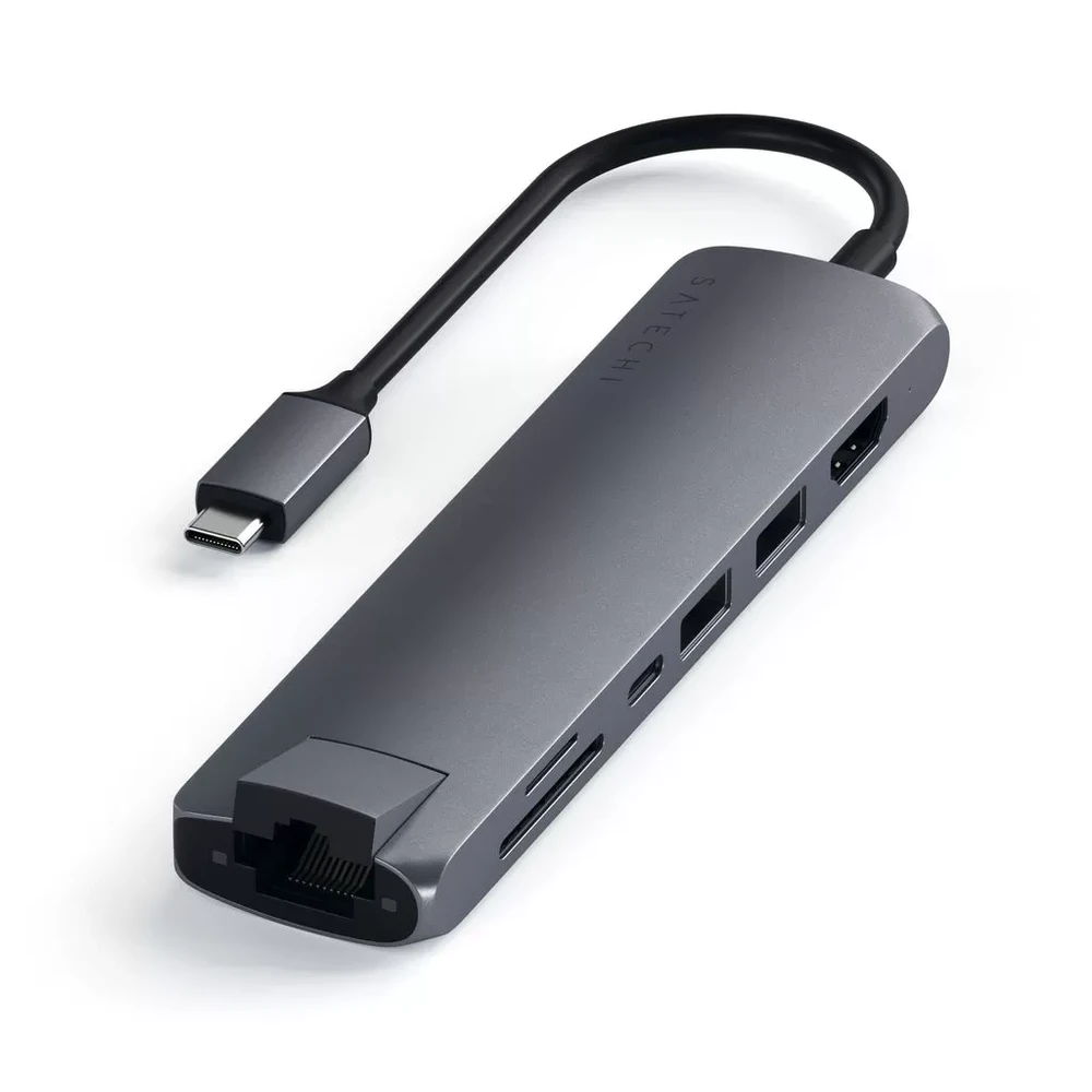 Хаб Satechi USB-C Slim Multi-Port Erhernet Adapter 4K Space Gray для iPad | MacBook