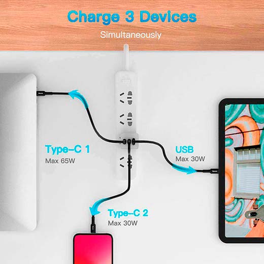Быстрое зарядное устройство Baseus GaN Charger 65W Fast Charger для MacBook / iPhone (White)