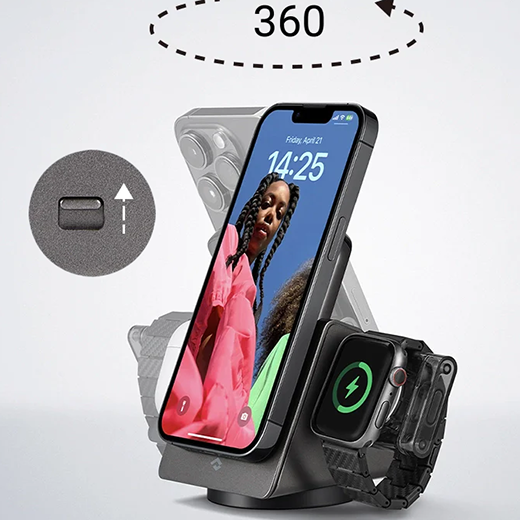 Беспроводное зарядное устройство 3-in-1 Pitaka MagEZ Slider 2 Twill Black/Grey для iPhone | AirPods | Apple Watch