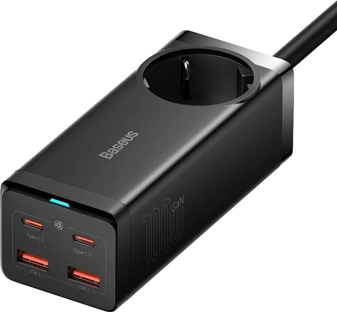 Швидкий мережевий зарядний пристрій Baseus 100W GaN3 Pro Power Strip AC + 2 USB A + 2 USB Type C + PD100W