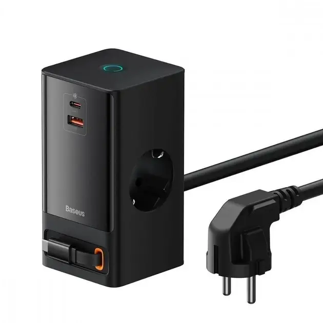 Мережевий зарядний пристрій Baseus Power Combo Digital Power Strip Black 65W + USB + USB Type-C + вбудований кабель