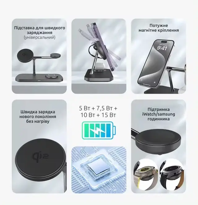 Док-станция iLoungeMax Qi2 Magnetic Charger Station 3in1 White для iPhone | AirPods | =