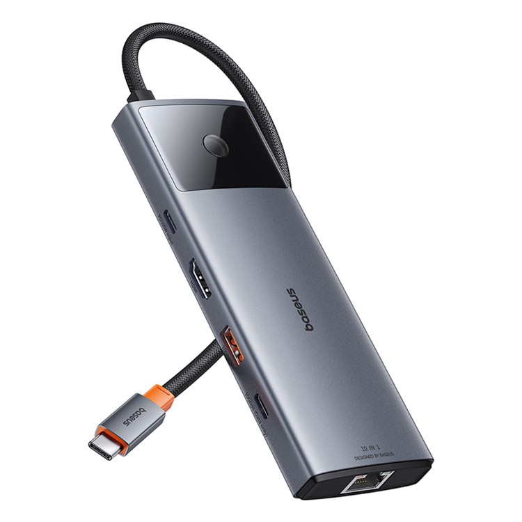 Хаб 10в1 Baseus Metal Gleam Series II USB-C Hub з роз'ємами HDMI 4K, RJ45, USB-C, USB-A, кардридером SD/TF, Audio Jack, 100W PD для iPad | MacBook Pro/Air | Windows