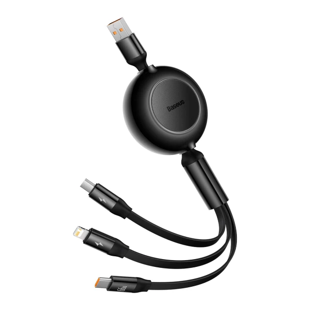 Зарядний кабель для швидкої зарядки 3в1 Baseus Retractable 66W USB Charge Cable Black USB A to iP, Micro USB, USB-C 66W (1,1 m)