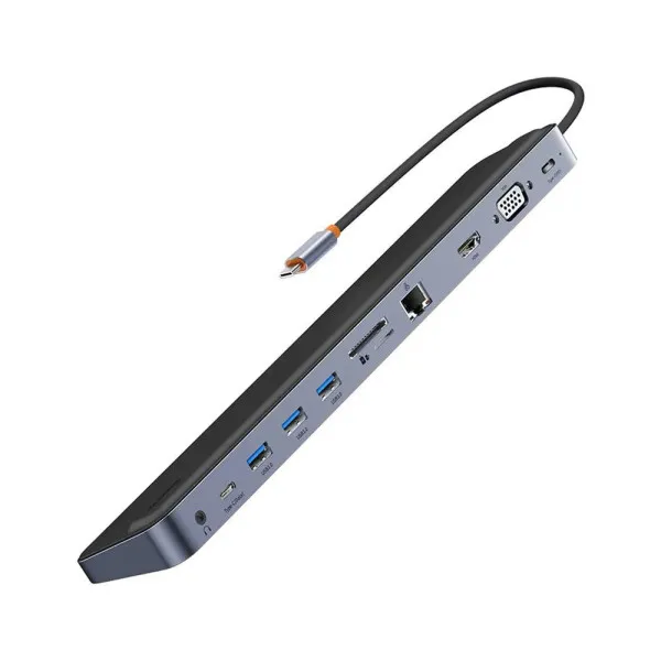 Хаб 11в1 Baseus Elitejoy Gen2 USB C Hub з роз'ємами HDMI 4K, VGA 4K, RJ45, USB-C, USB-A, кардридером SD/TF, Audio Jack, 100W PD для iPad | MacBook Pro/Air | Windows