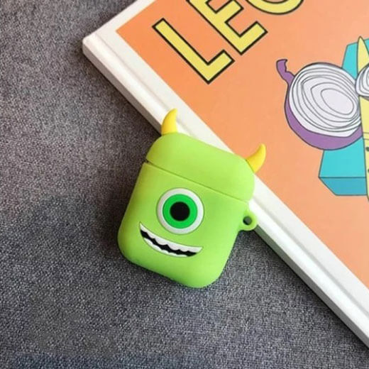 Мультяшний силіконовий чохол для AirPods з карабіном iLoungeMax Big Eyes Monsters Зелений 