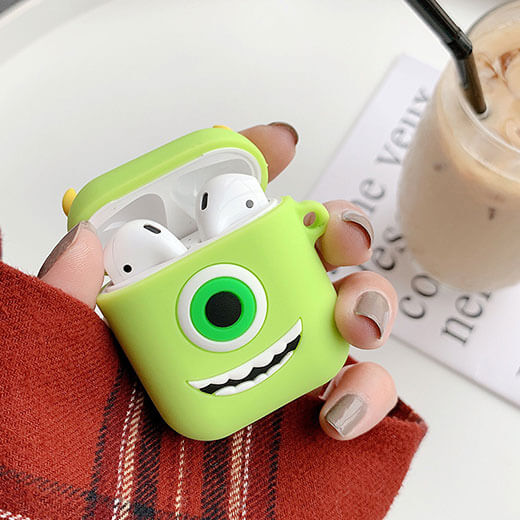 Мультяшний силіконовий чохол для AirPods з карабіном iLoungeMax Big Eyes Monsters Зелений 