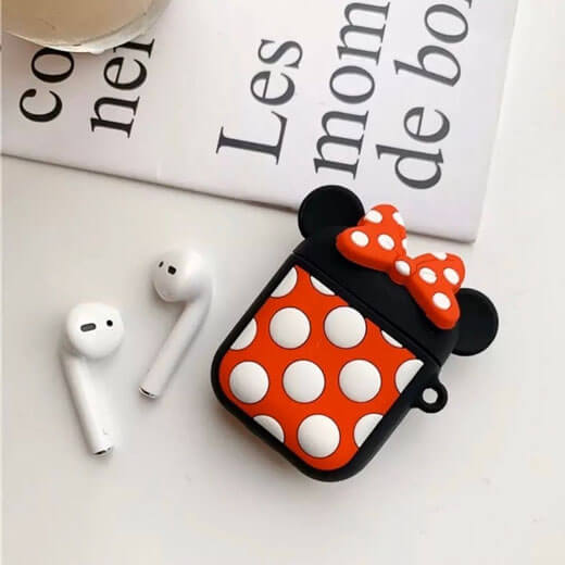 Мультяшний силіконовий чохол для AirPods з карабіном iLoungeMax Minnie Mouse Black-Red