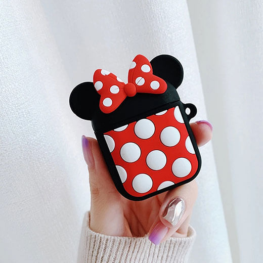 Мультяшний силіконовий чохол для AirPods з карабіном iLoungeMax Minnie Mouse Black-Red 