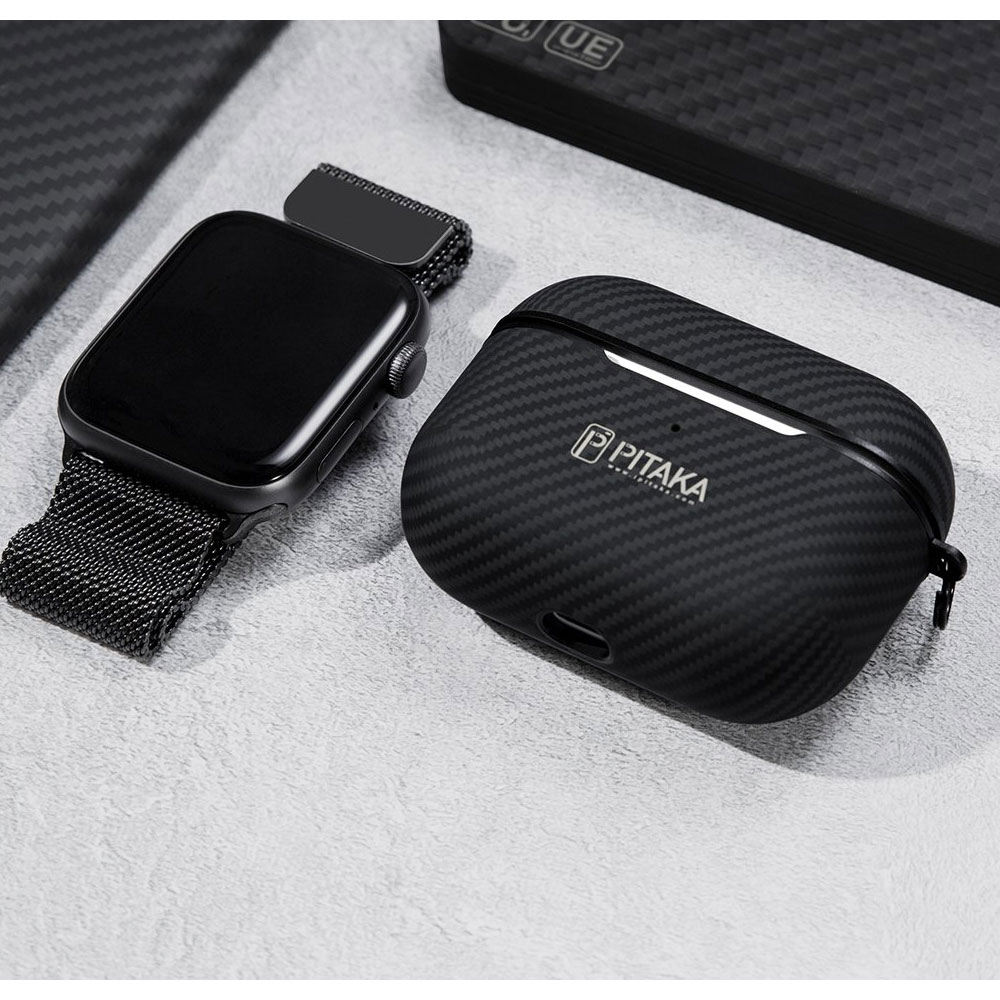 Чорний чохол з карабіном для Apple AirPods Pro Pitaka Air Pal Mini 