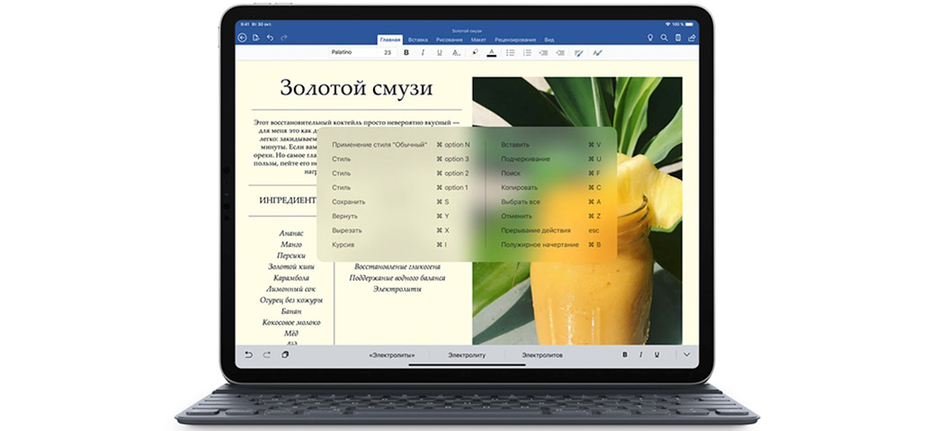 Функции и комбинации клавиш Чехол-клавиатура Apple Smart Keyboard Folio (MU8H2) для iPad Pro 12.9" 2018 (Русская гравировка)